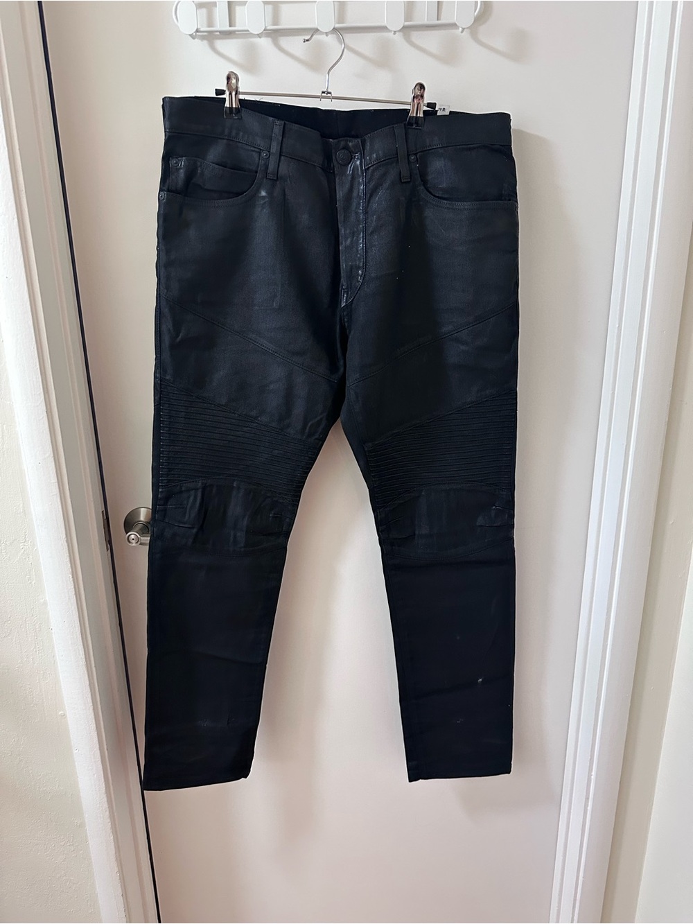 True Religion Men's Black Slim Straight Moto Waxed Jeans